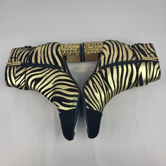 Kurt Geiger Women Zebra Print Black Gold Leather Stud Ankle Boots 6.5 - Picture 9 of 14